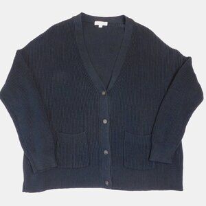 J. Crew V-Neck Cotton-Blend Cardigan Sweater | Black | Ribbed | EUC | Large